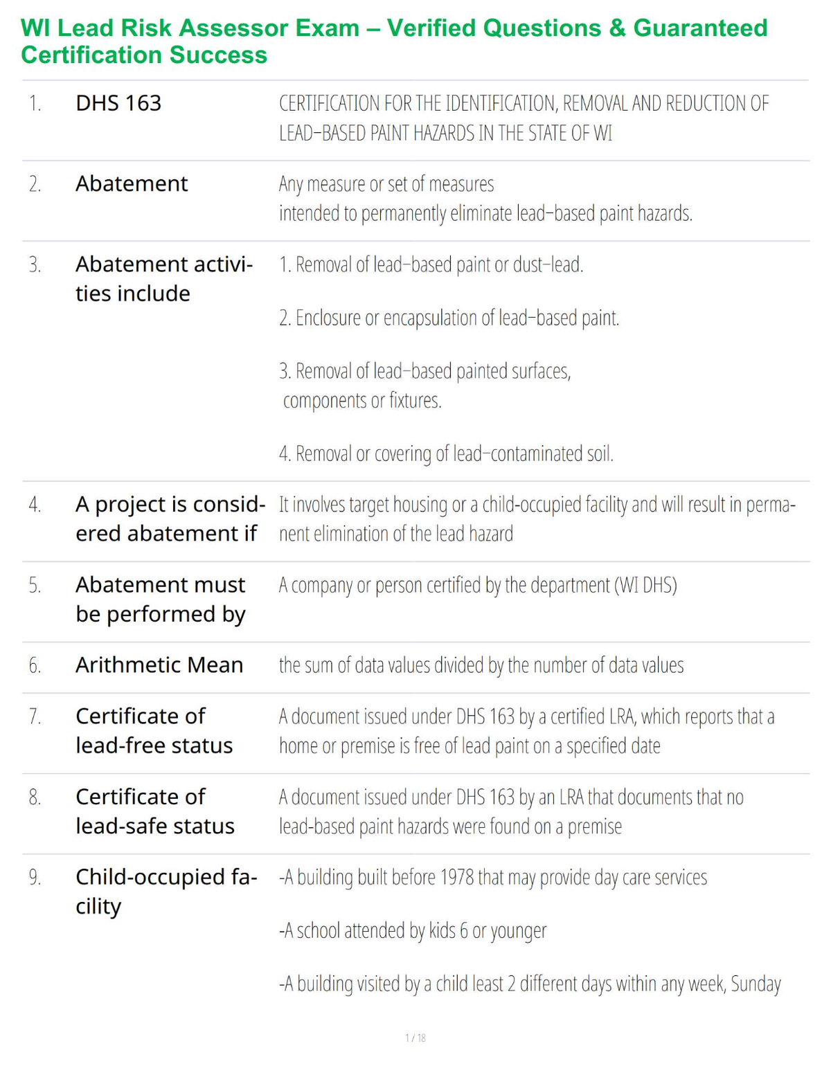 WI Lead Risk Assessor Exam – Verified Questions & Guaranteed Certification Success