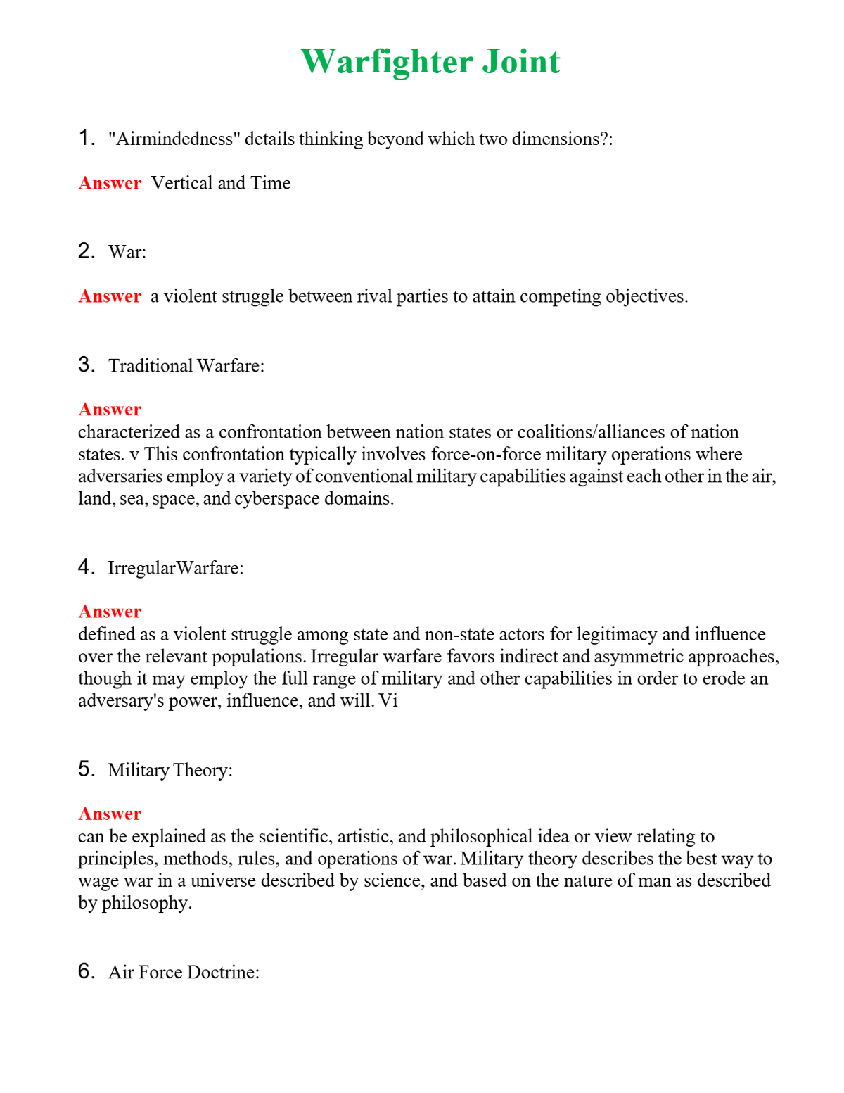 Warfighter Joint | Actual Questions and Verified Answers ( Included ) 100% Correct