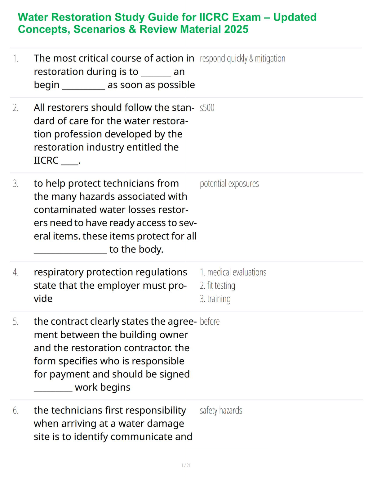 Water Restoration Study Guide for IICRC Exam – Updated Concepts, Scenarios & Review Material 2025