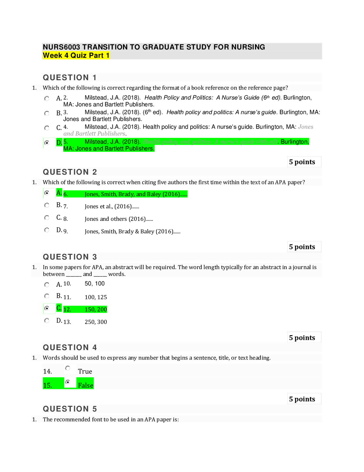 NURS6003 TRANSITION TO GRADUATE STUDY FOR NURSING Week 4 Quiz Part 1.