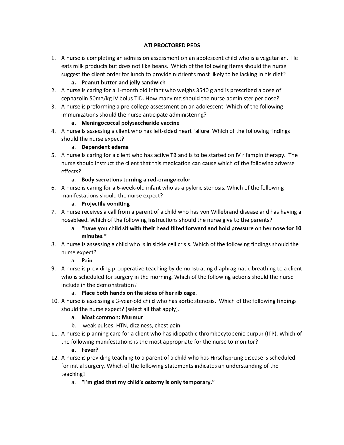 ATI PROCTORED PEDS | 75 Complete Test & Answers Updated Summer 2025/2026.