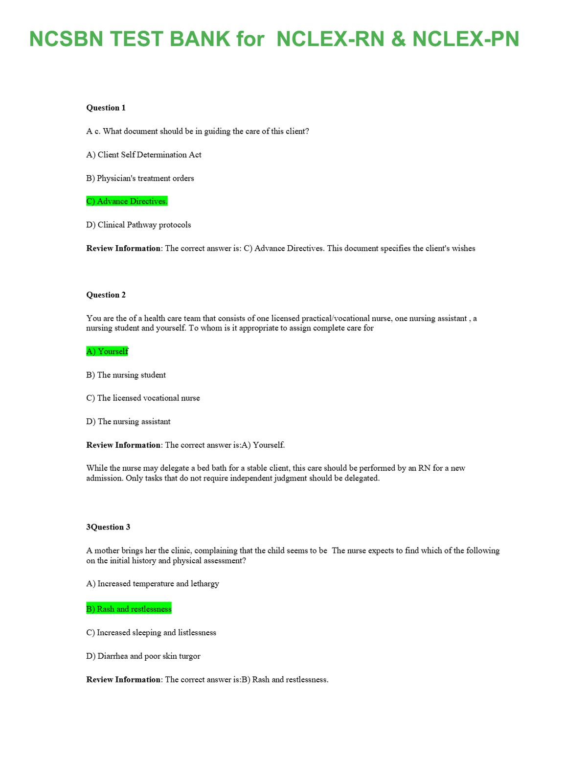 NCSBN TEST BANK for the NCLEX-RN & NCLEX-PN | Contains More than 2000 Q&A Plus Review and Rationale