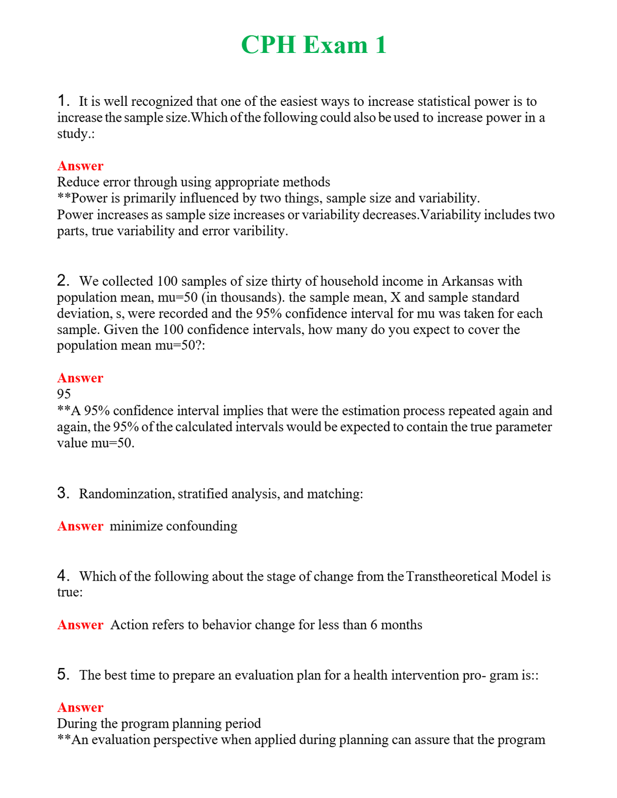 CPH Exam 1 | Actual Questions and Verified Answers ( Included ) 100% Correct
