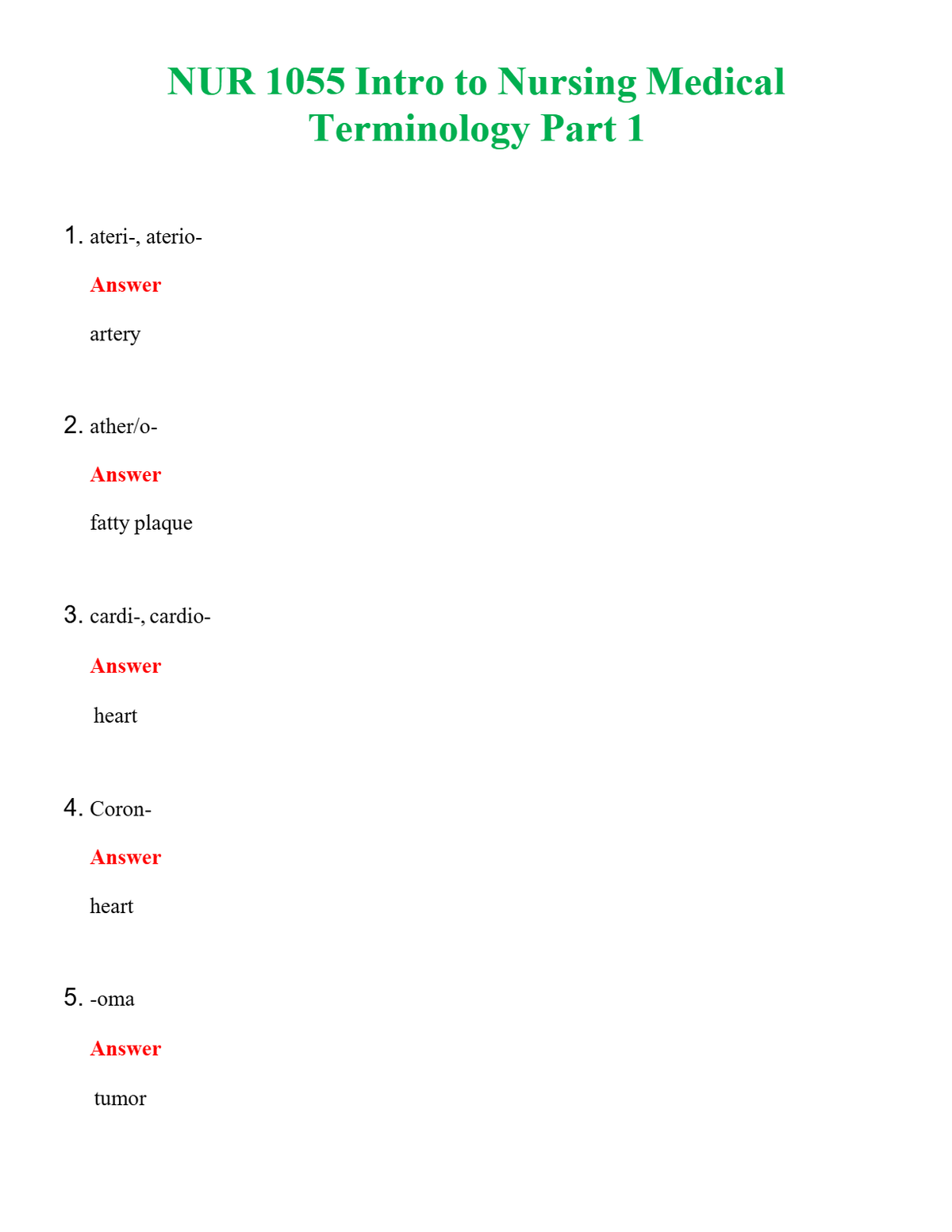 NUR 1055 INTRO TO NURSING MEDICAL TERMINOLOGY PART 1 | ALL Q&AS BRAND NEW GUARANTEED A+++