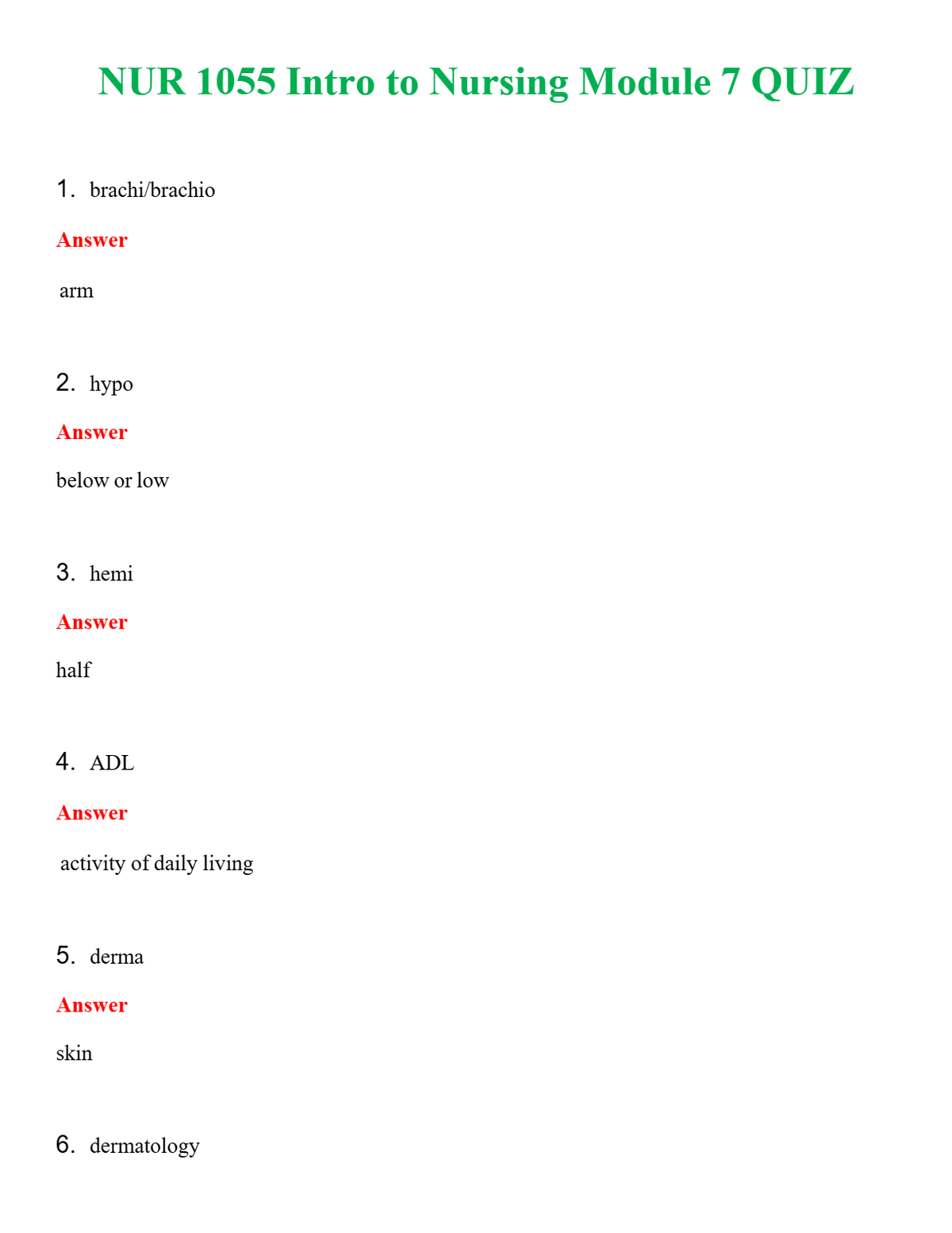 NUR 1055 INTRO TO NURSING MODULE 7 QUIZ | ALL Q&AS BRAND NEW GUARANTEED A+++