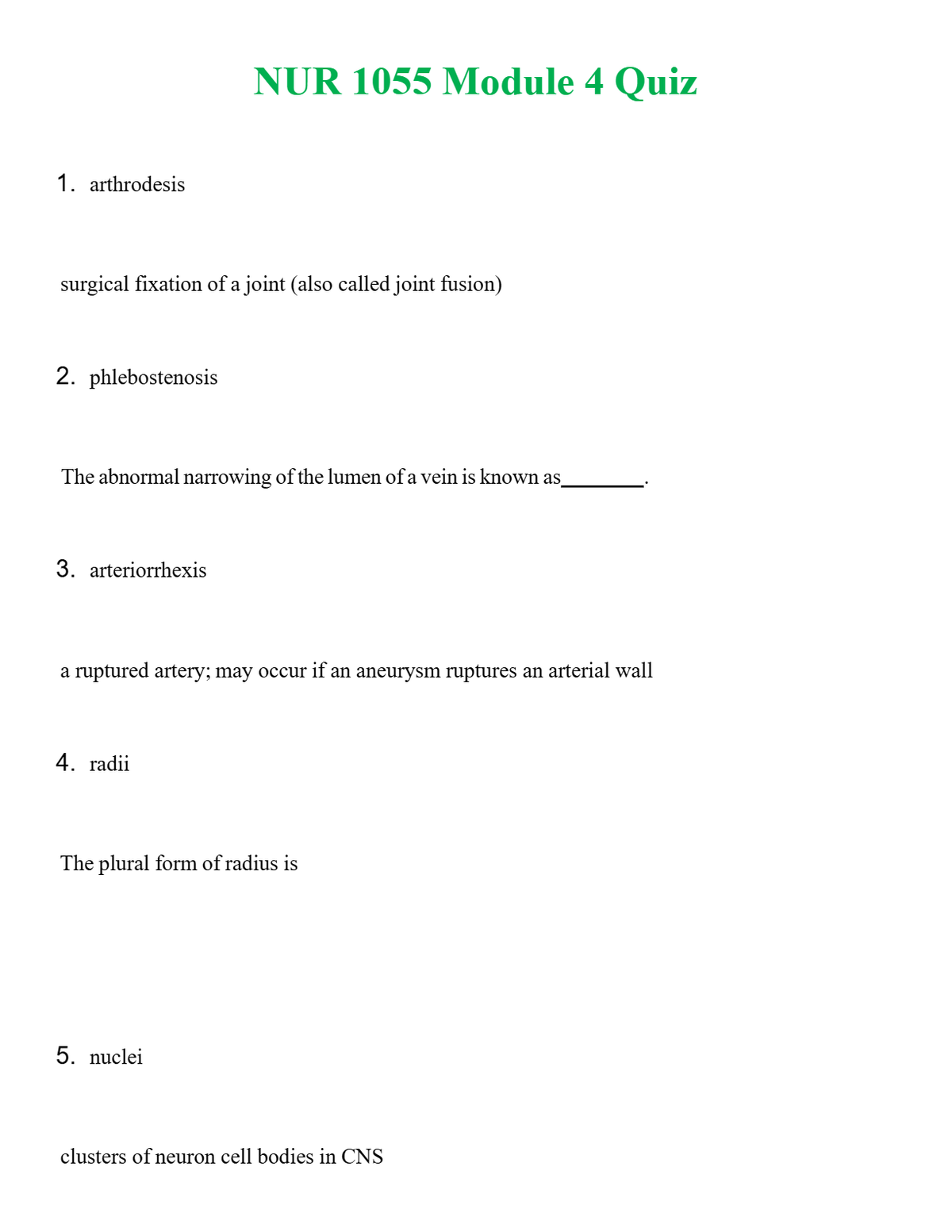 NUR 1055 MODULE 4 QUIZ | A+ RATED GUIDE | QUESTIONS AND ANSWERS (SOLVED)