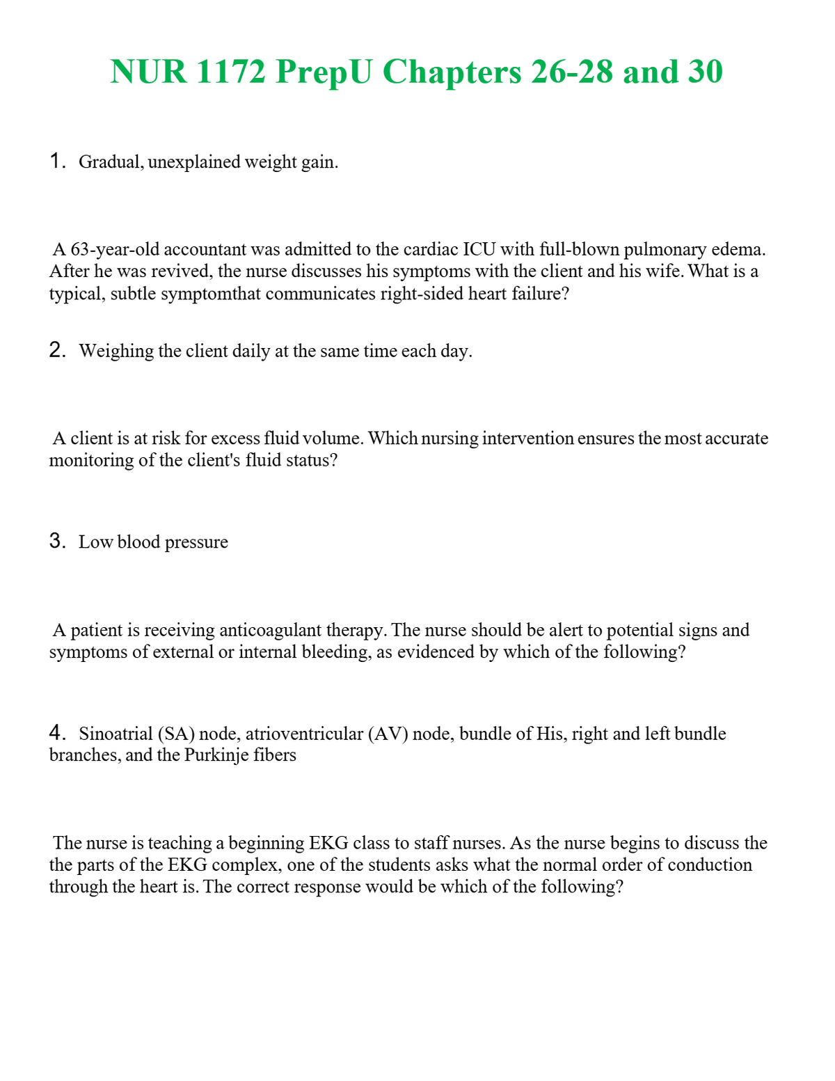 NUR 1172 PREPU CHAPTERS 26-28 AND 30 | ALL Q&AS BRAND NEW GUARANTEED A+++