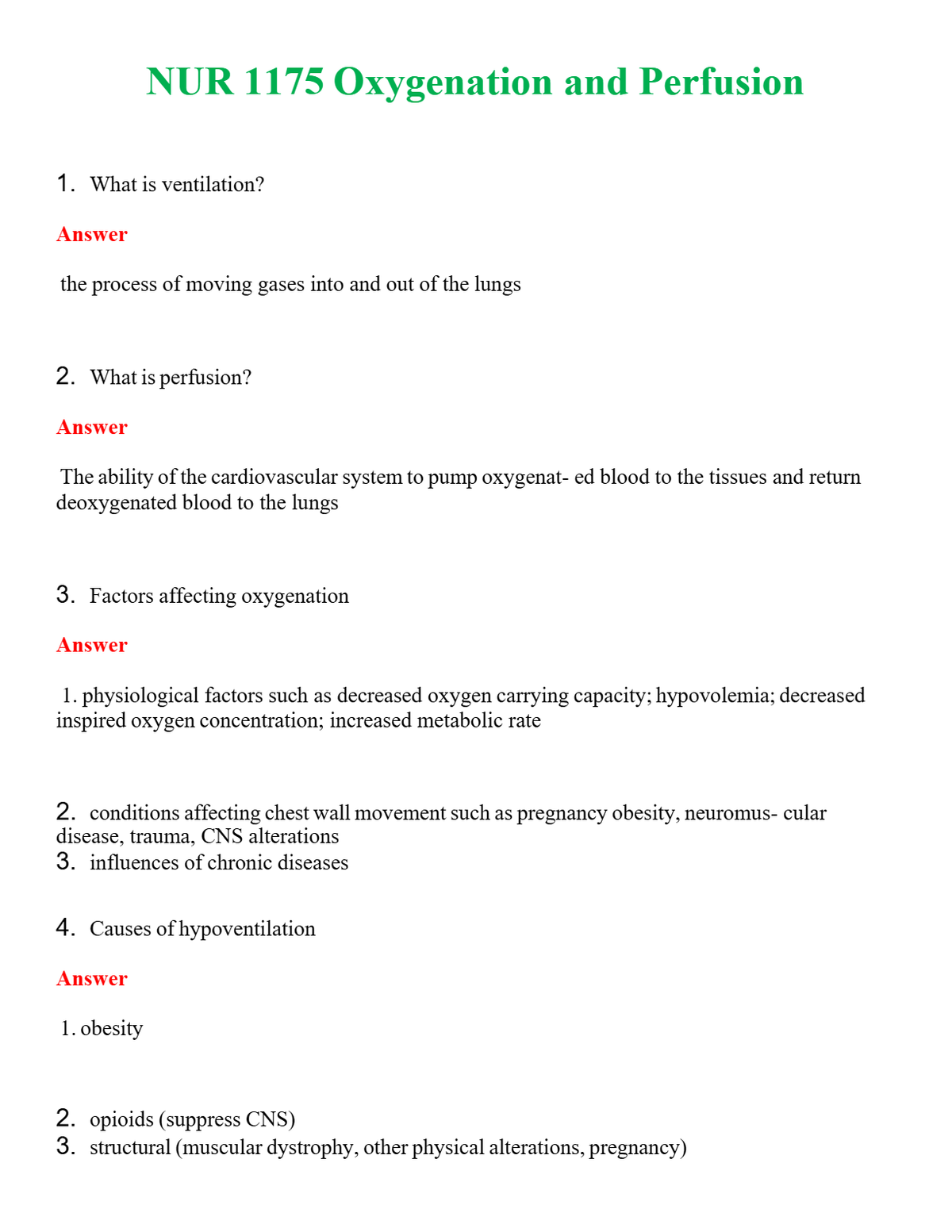 NUR 1175 OXYGENATION AND PERFUSION | GRADED A+ QUESTIONS AND ANSWERS (SOLVED)