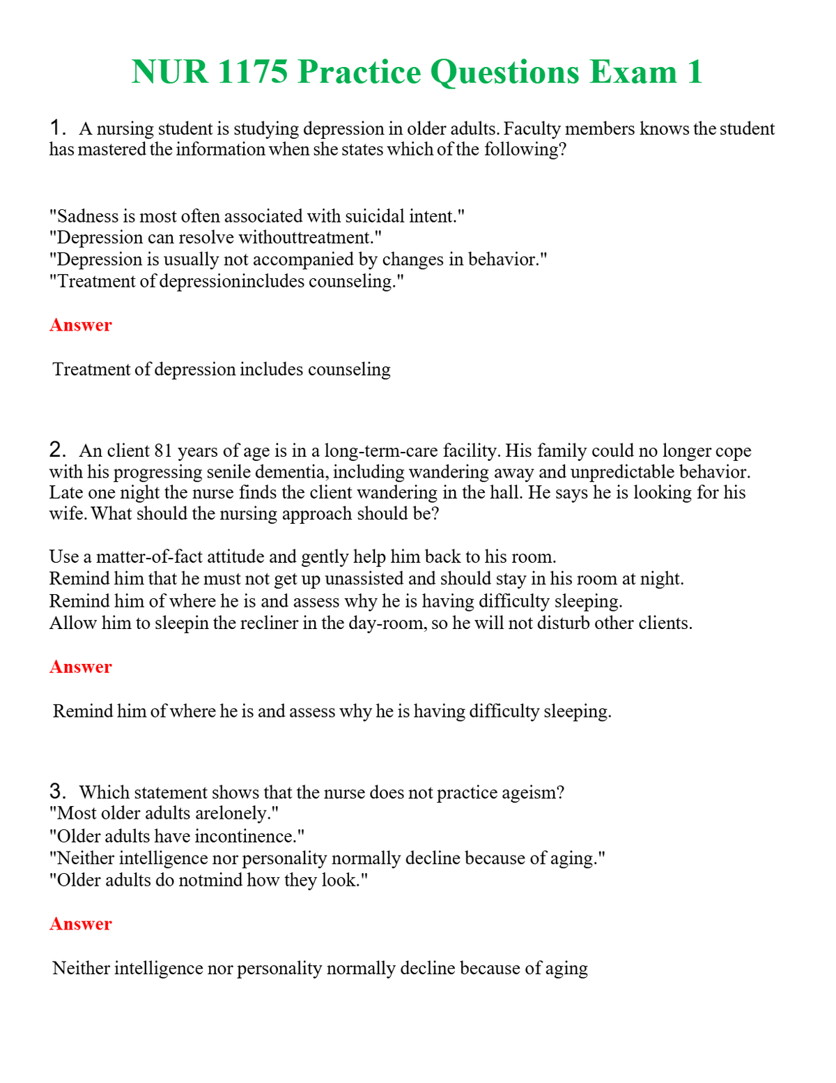 NUR 1175 PRACTICE QUESTIONS EXAM 1 | PASSED | A+ RATED GUIDE | NEW FULL EXAM