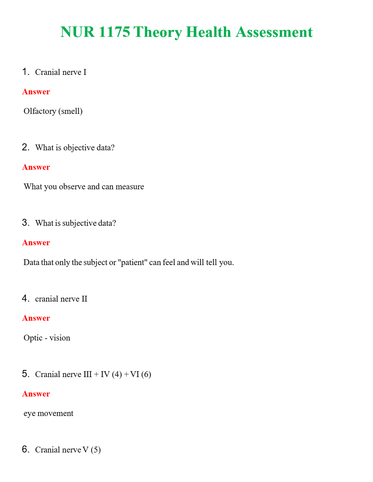 NUR 1175 THEORY HEALTH ASSESSMENT | QUESTIONS & ANSWERS (SOLVED)