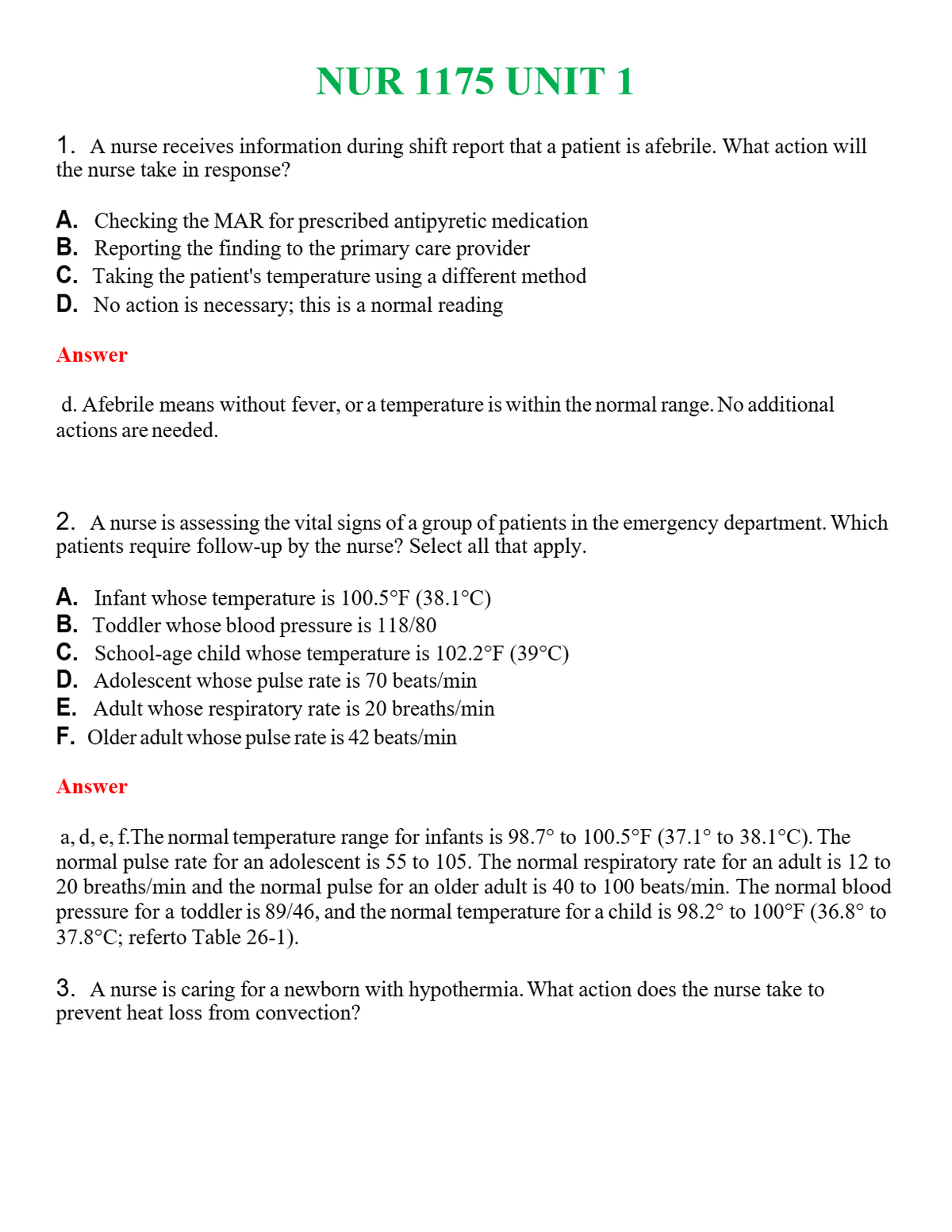 NUR 1175 UNIT 1 | A+ RATED GUIDE | QUESTIONS AND ANSWERS (SOLVED)
