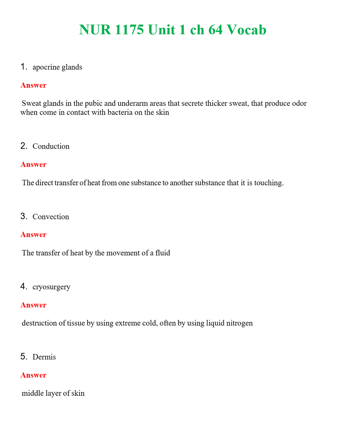 NUR 1175 UNIT 1 CH 64 VOCAB | (ACTUAL EXAM ) QUESTIONS AND ANSWERS (SOLVED)