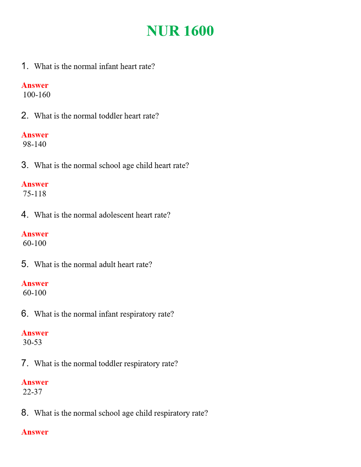 NUR 1600 | COMPLETE ANSWERS 100% CORRECT