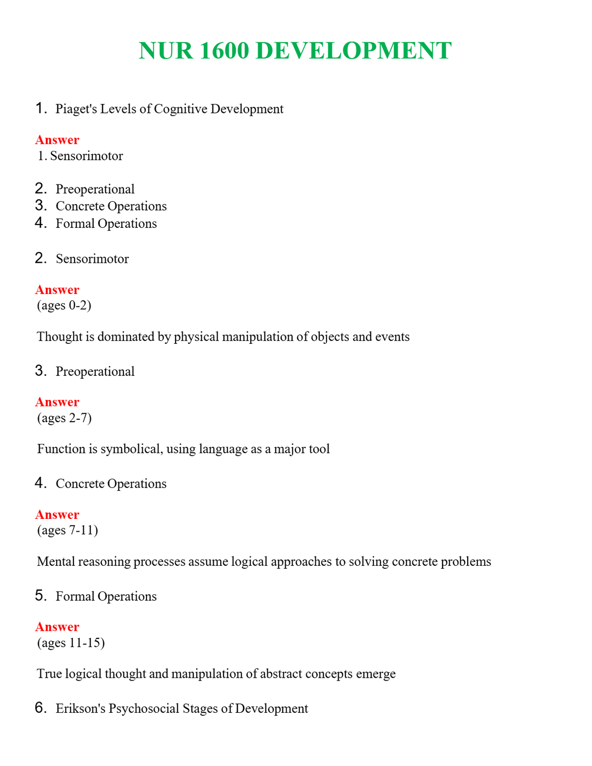 NUR 1600 DEVELOPMENT | WITH 100% VERIFIED ANSWERS