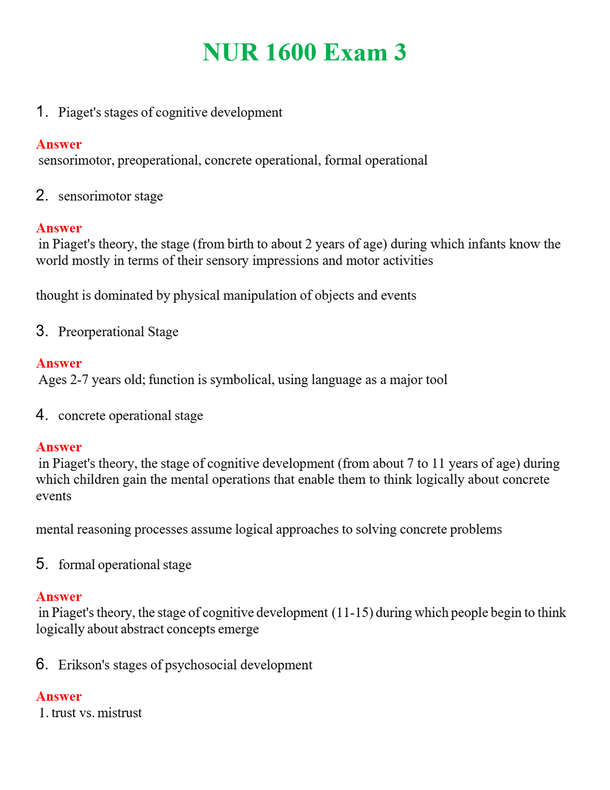 NUR 1600 EXAM 3 | WITH 100% VERIFIED ANSWERS