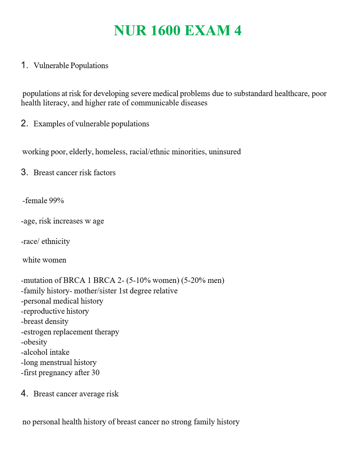 NUR 1600 EXAM 4 | QUESTIONS & ANSWERS (SOLVED)