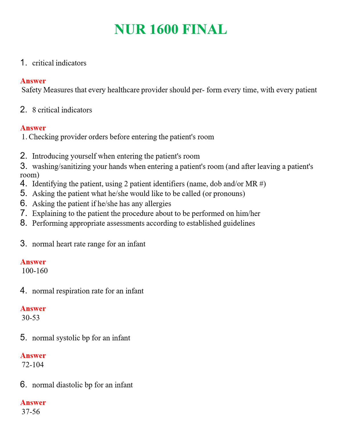 NUR 1600 FINAL | GRADED A+ QUESTIONS & ANSWERS