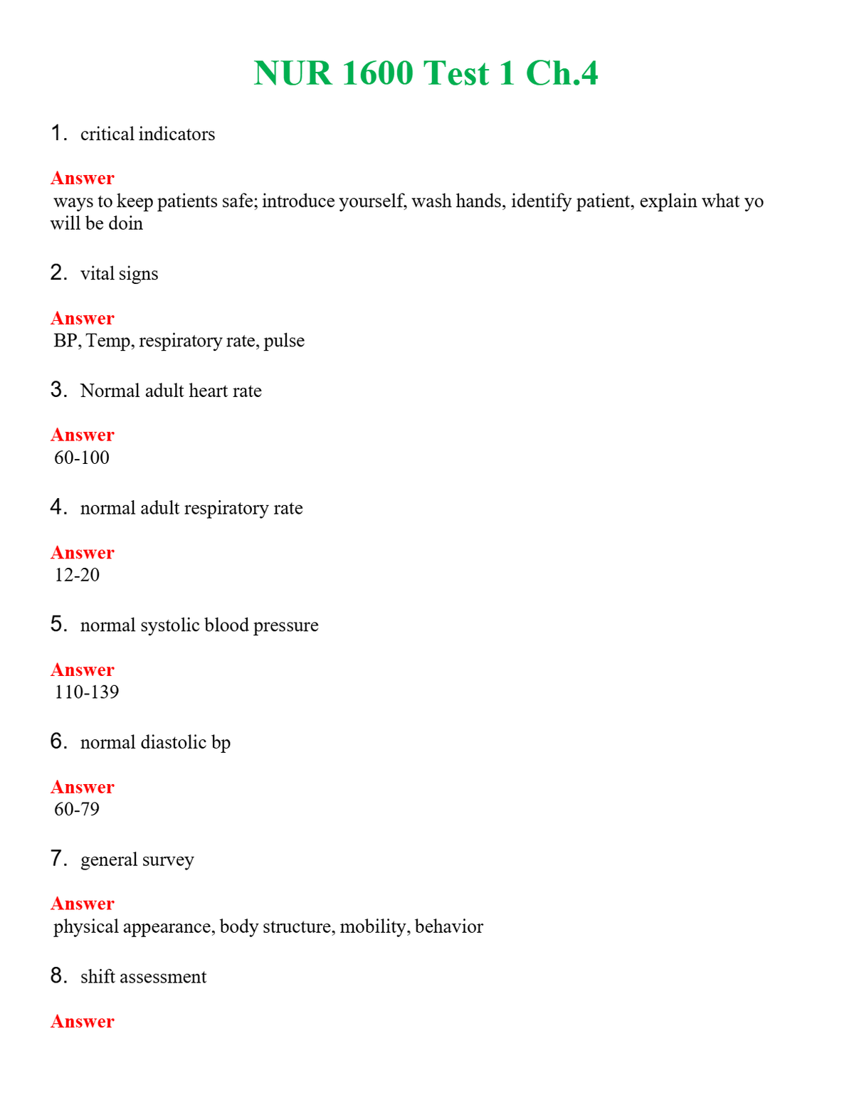 NUR 1600 TEST 1 CH.4 | A++ EXAM WITH ALL NEW QS & AS - GUARANTEED PASS!