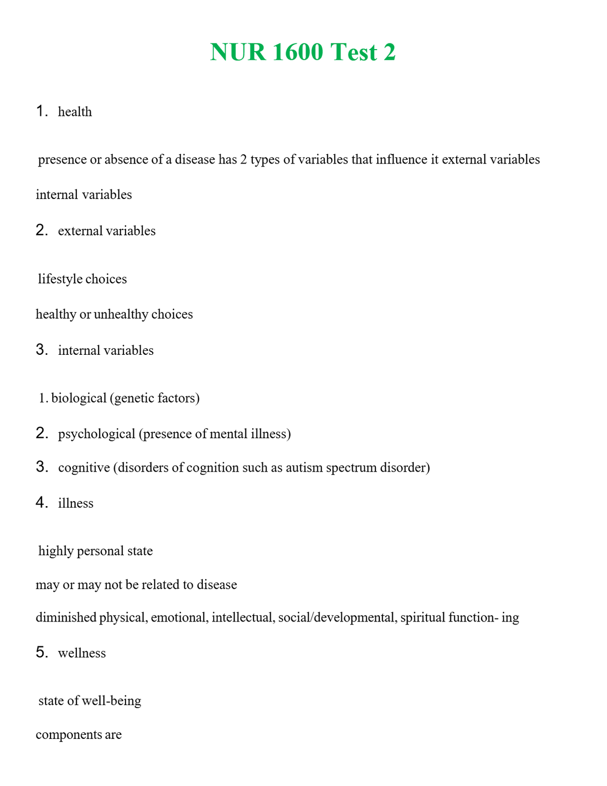 NUR 1600 TEST 2 | ACTUAL QUESTIONS AND ANSWERS 100% CORRECT