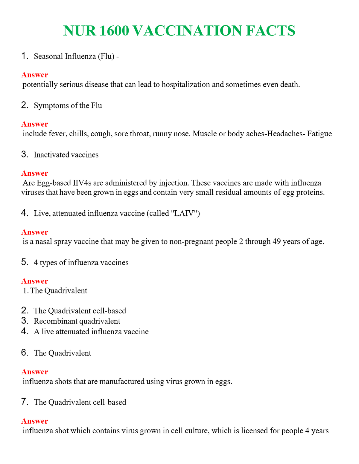 NUR 1600 VACCINATION FACTS | A++ EXAM WITH ALL NEW QS & AS - GUARANTEED PASS!