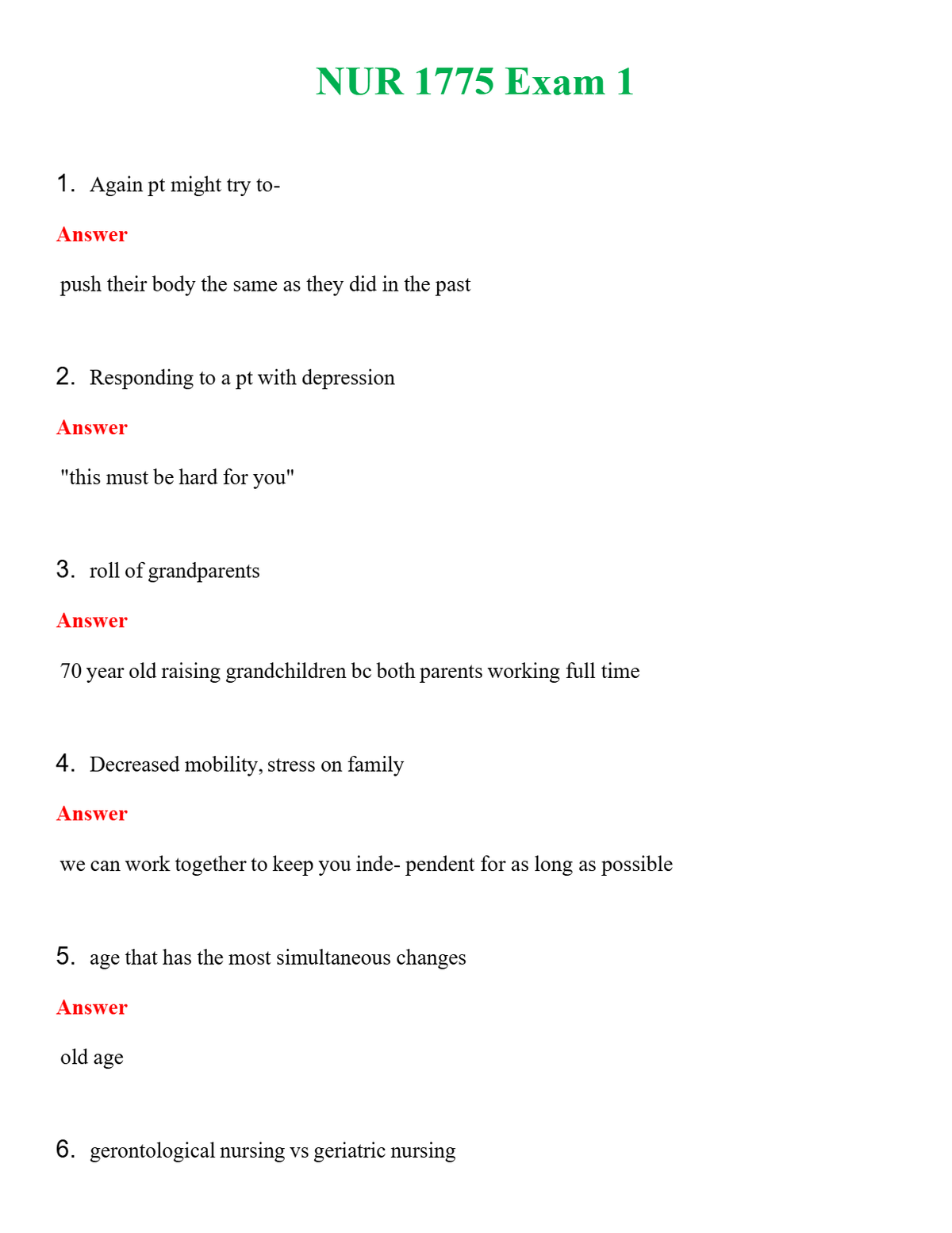 NUR 1775 EXAM 1 | QUESTIONS AND ANSWERS INCLUDED