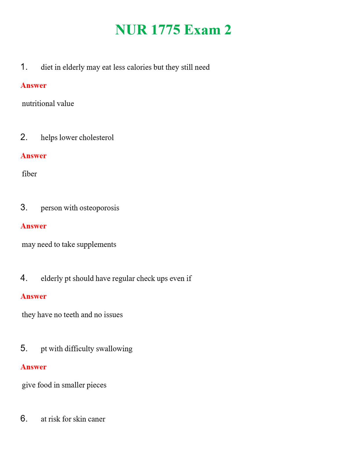 NUR 1775 EXAM 2 | ACTUAL QUESTIONS AND ANSWERS 100% CORRECT