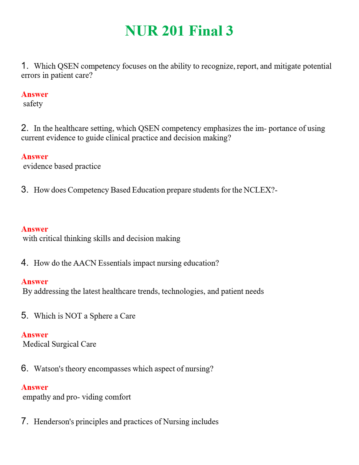 NUR 201 FINAL 3 | A+ RATED GUIDE | QUESTIONS AND ANSWERS (SOLVED)