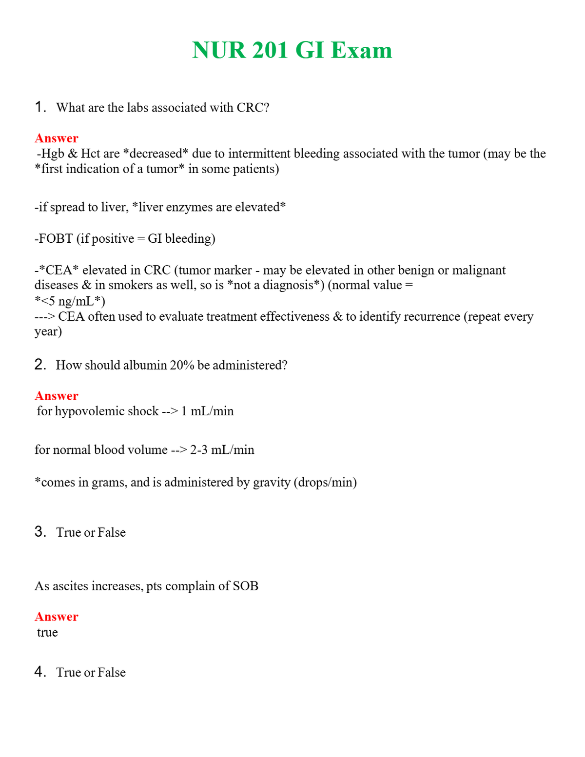 NUR 201 GI EXAM | PASSED | A+ RATED GUIDE | NEW FULL EXAM