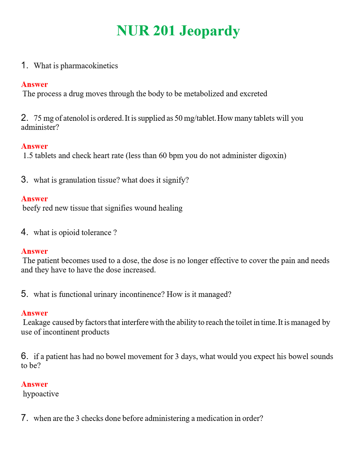 NUR 201 JEOPARDY | GRADED A+ QUESTIONS & ANSWERS