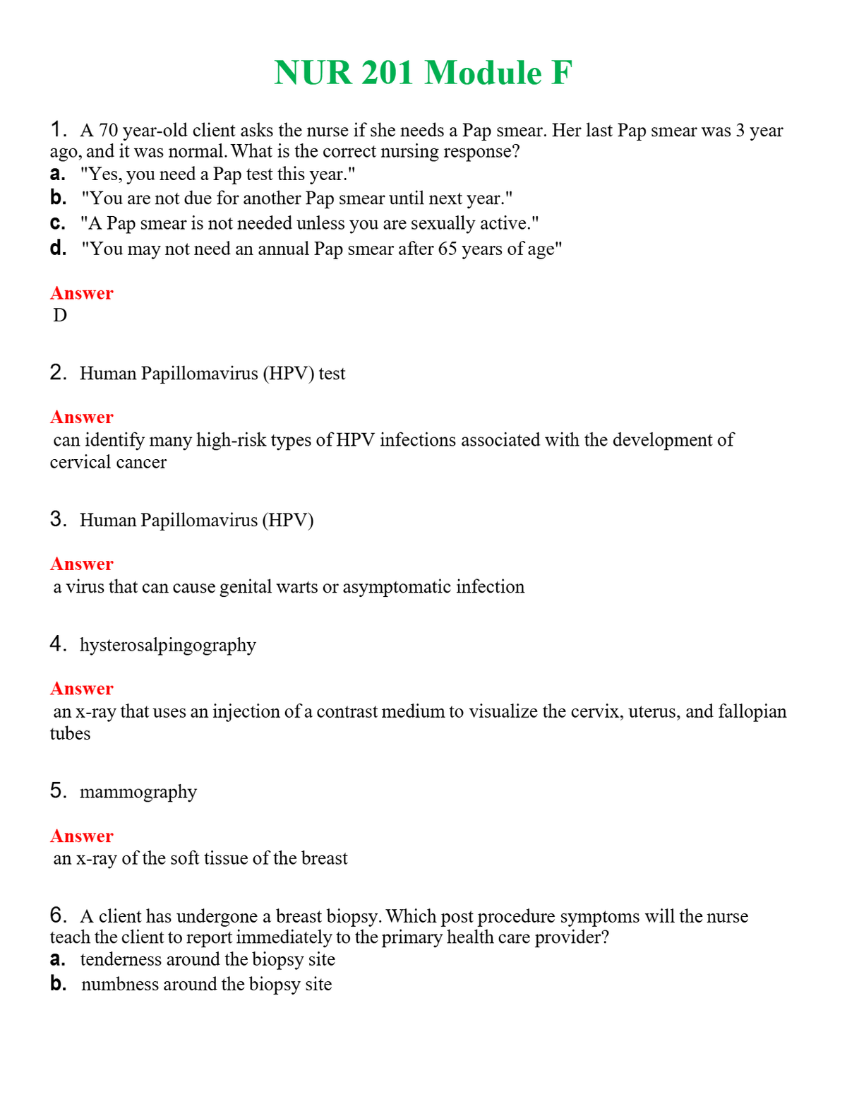 NUR 201 MODULE F | GRADED A+ QUESTIONS & ANSWERS