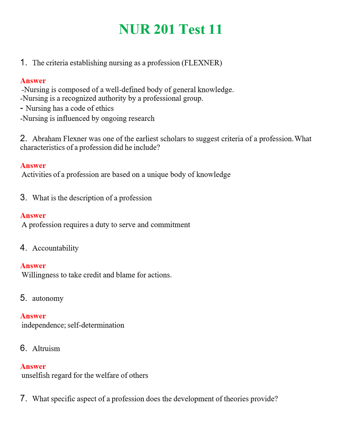 NUR 201 TEST 11 | NEW FULL QUESTIONS AND ANSWERS 100% CORRECT