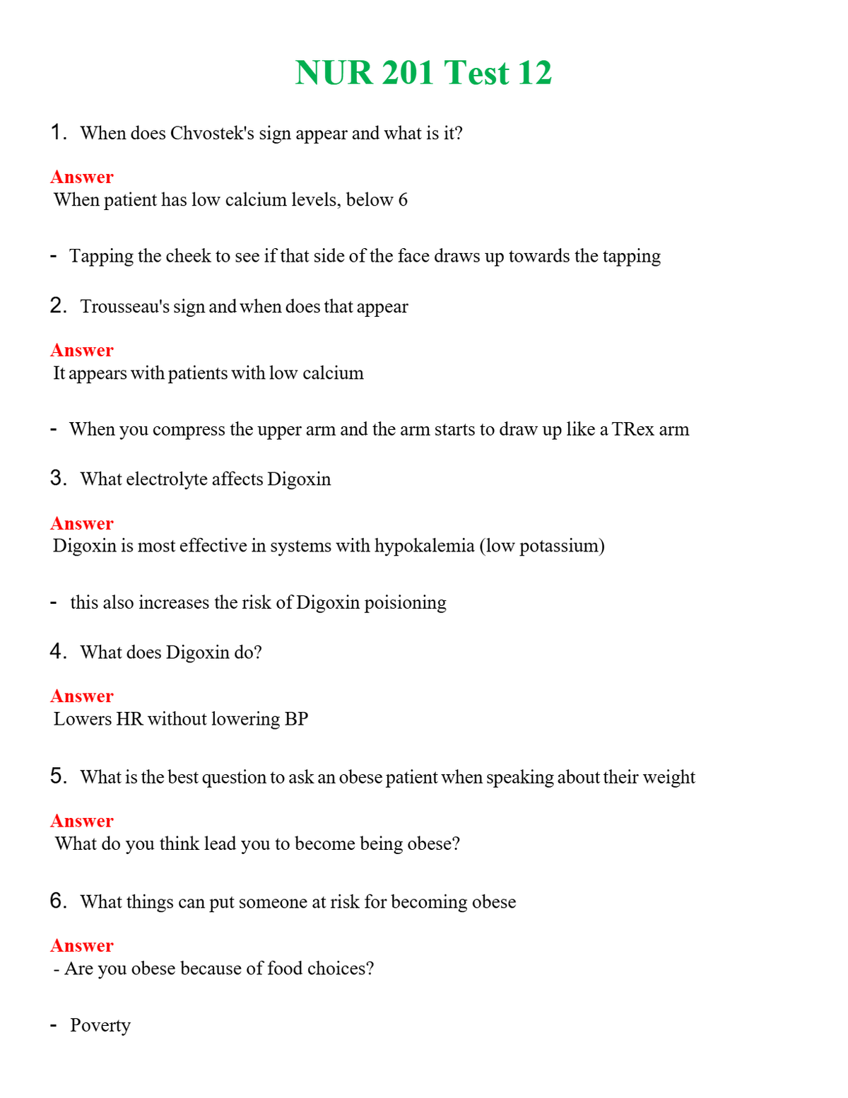 NUR 201 TEST 12 | GRADED A+ QUESTIONS & ANSWERS