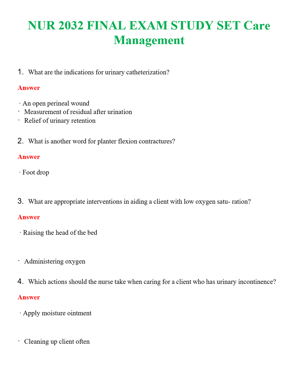 NUR 2032 FINAL EXAM STUDY SET CARE MANAGEMENT | ALL Q&AS BRAND NEW GUARANTEED A+++