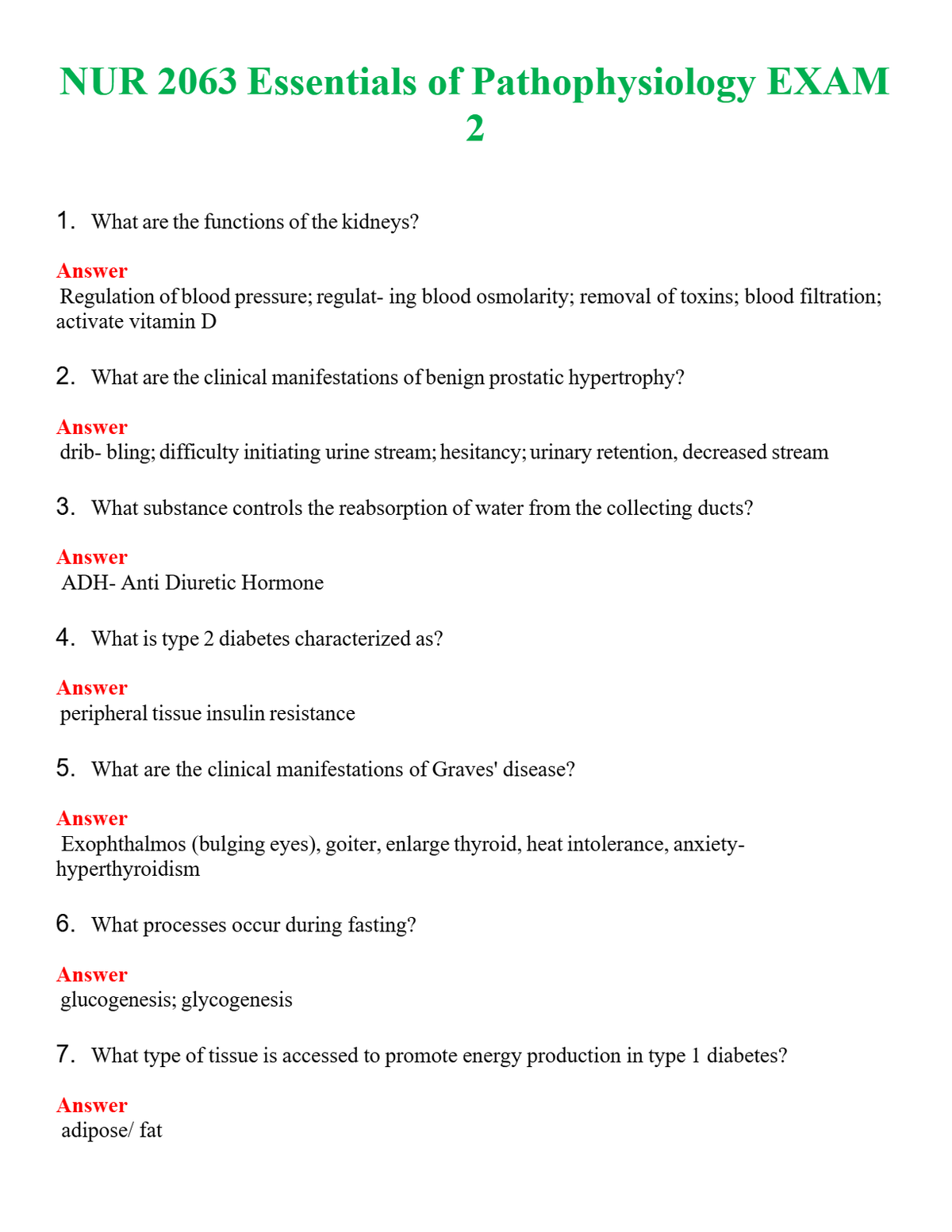 NUR 2063 ESSENTIALS OF PATHOPHYSIOLOGY EXAM 2 | ALL Q&AS BRAND NEW GUARANTEED A+++