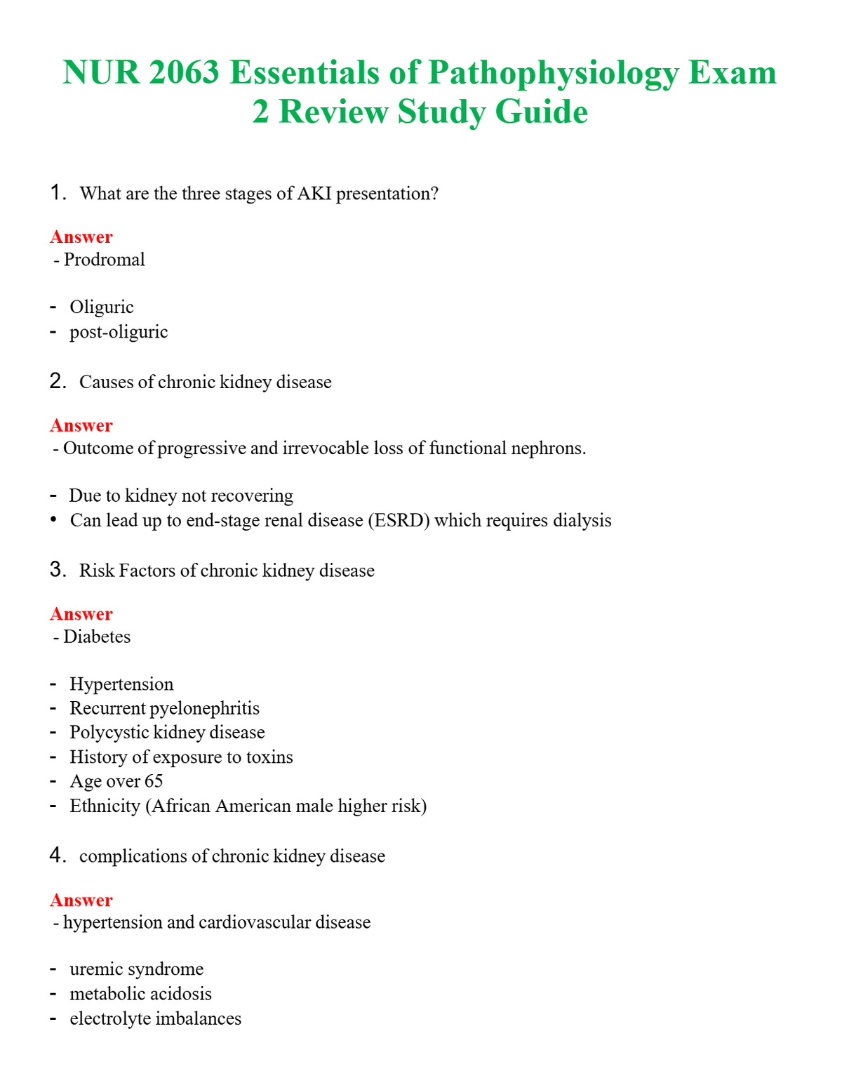 NUR 2063 ESSENTIALS OF PATHOPHYSIOLOGY EXAM 2 REVIEW STUDY GUIDE | A++ EXAM WITH ALL NEW QS & AS - GUARANTEED PASS!