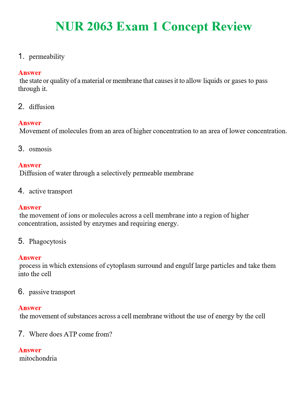 NUR 2063 EXAM 1 CONCEPT REVIEW | ACTUAL QUESTIONS AND ANSWERS 100% CORRECT