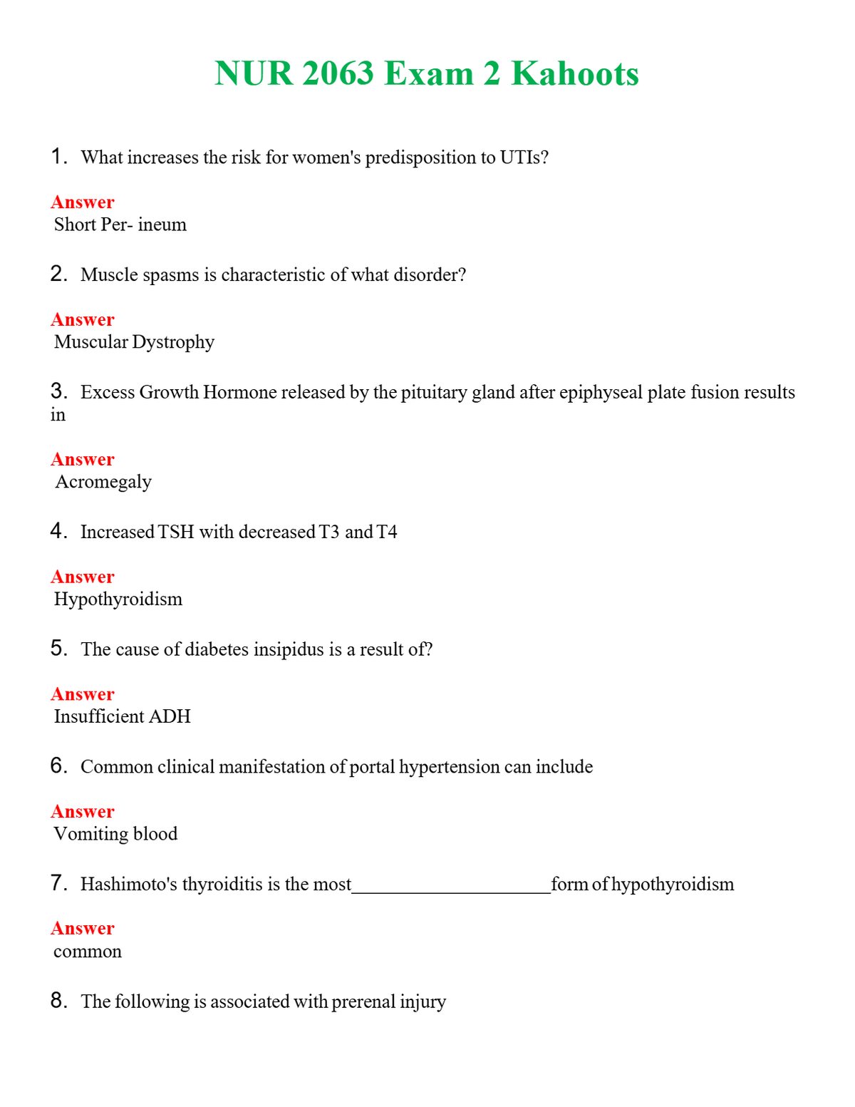 NUR 2063 EXAM 2 KAHOOTS | QUESTIONS AND ANSWERS INCLUDED