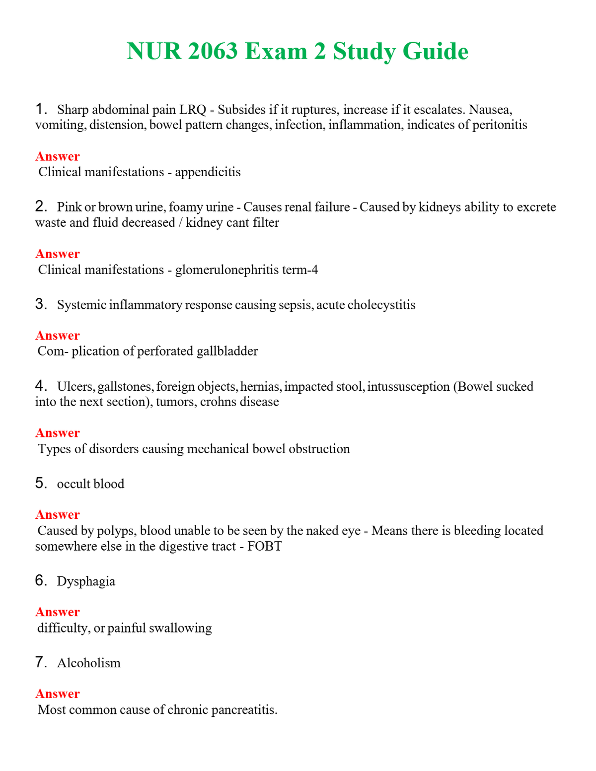 NUR 2063 EXAM 2 STUDY GUIDE | A++ EXAM WITH ALL NEW QS & AS - GUARANTEED PASS!
