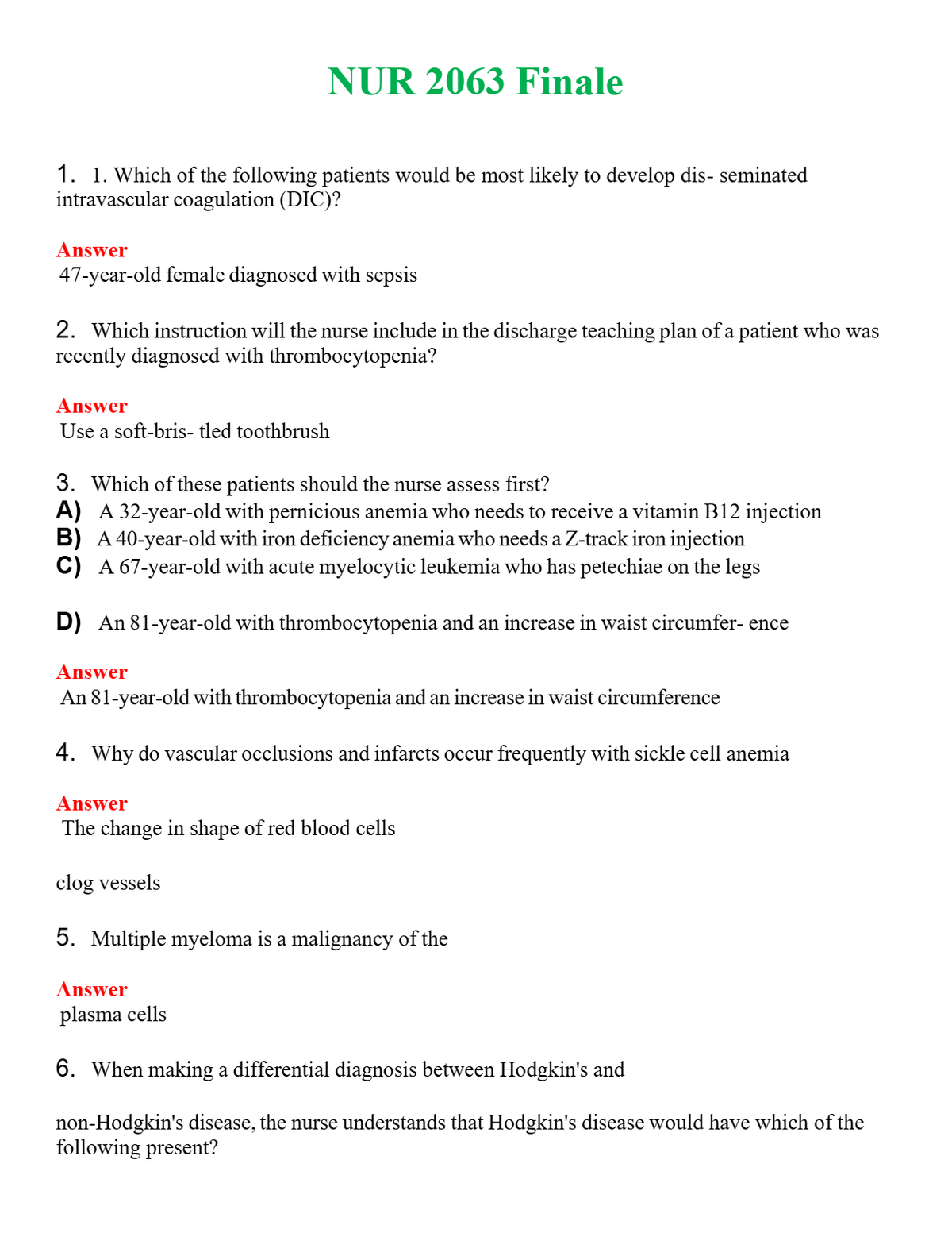 NUR 2063 FINALE | A++ EXAM WITH ALL NEW QS & AS - GUARANTEED PASS!