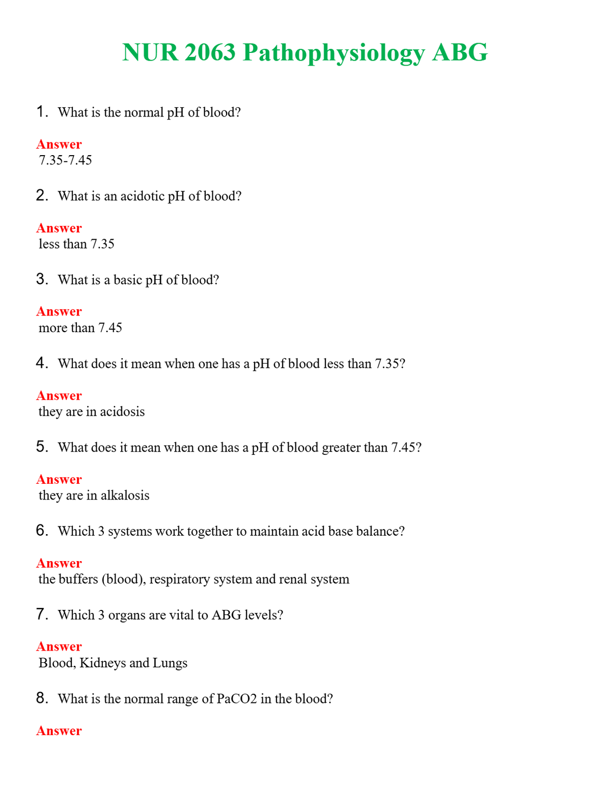 NUR 2063 PATHOPHYSIOLOGY ABG | ALL Q&AS BRAND NEW GUARANTEED A+++