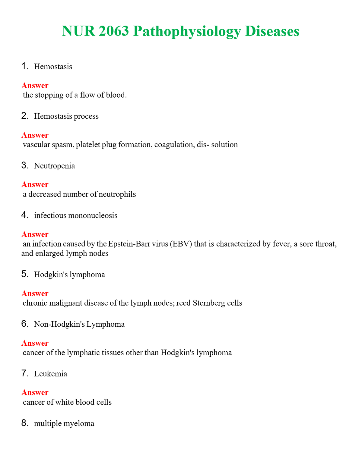 NUR 2063 PATHOPHYSIOLOGY DISEASES | GRADED A+ QUESTIONS AND ANSWERS (SOLVED)