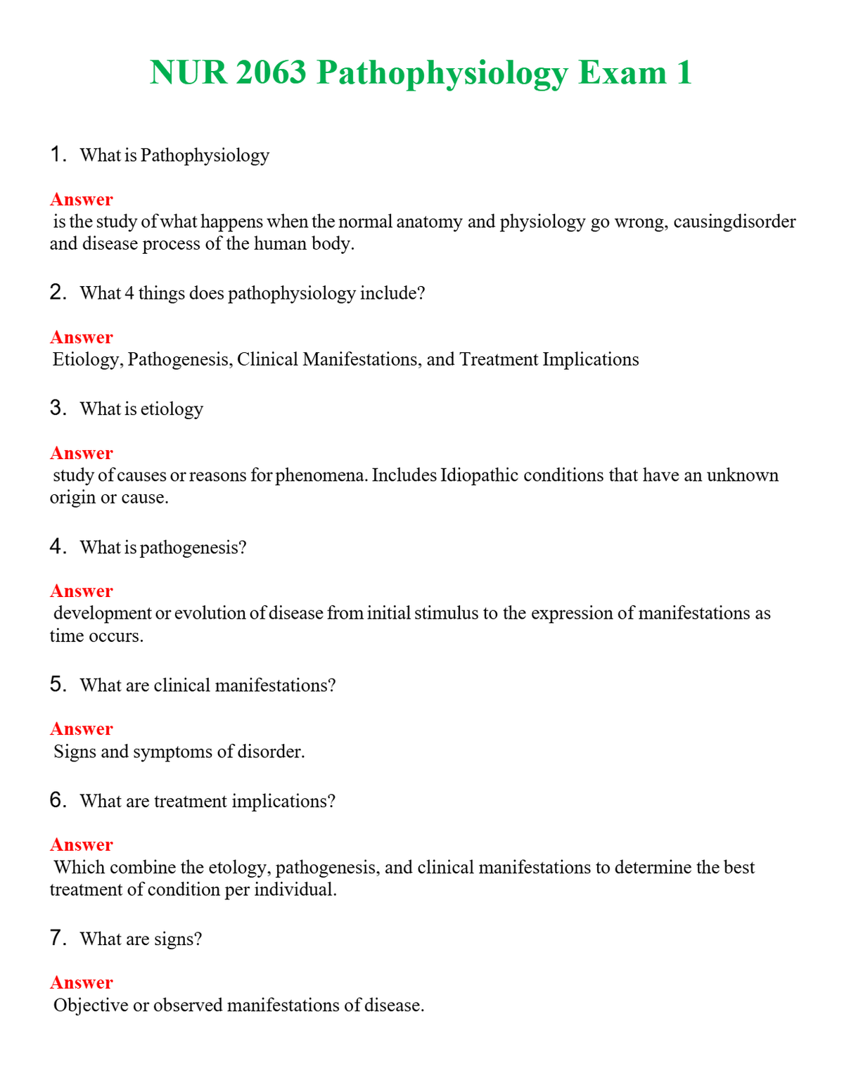 NUR 2063 PATHOPHYSIOLOGY EXAM 1 | PASSED | A+ RATED GUIDE | NEW FULL EXAM