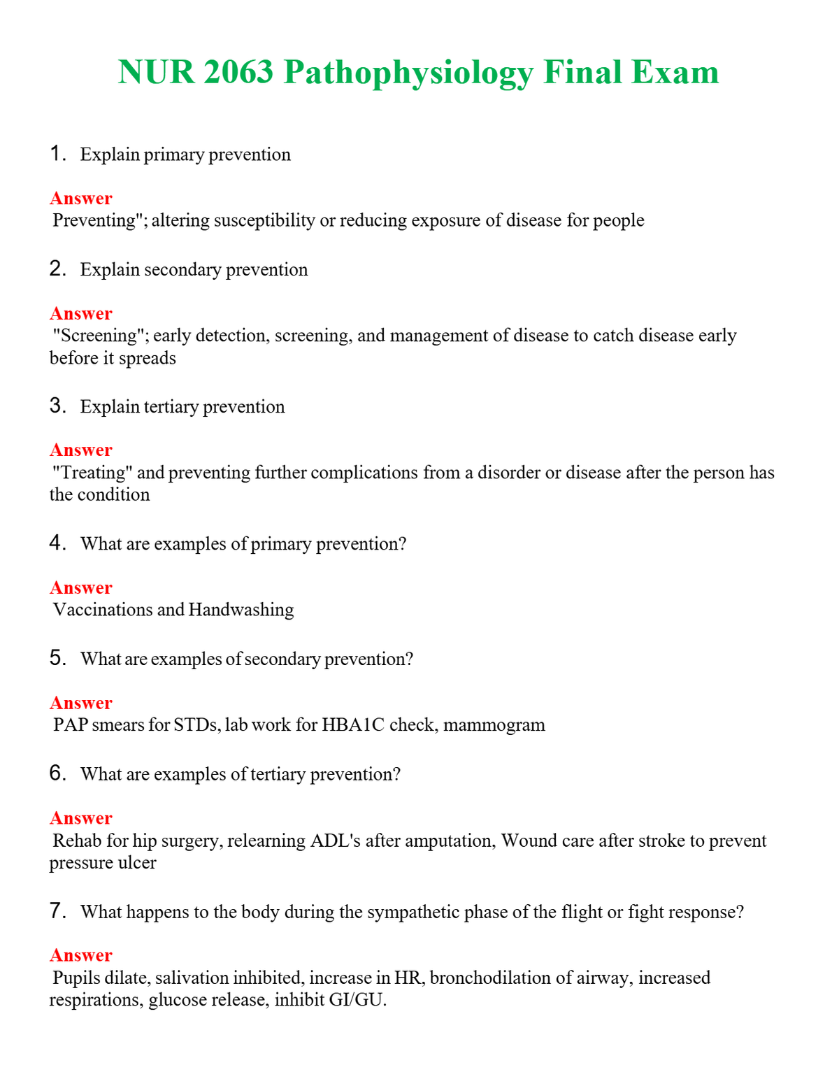 NUR 2063 PATHOPHYSIOLOGY FINAL EXAM | WITH 100% VERIFIED ANSWERS