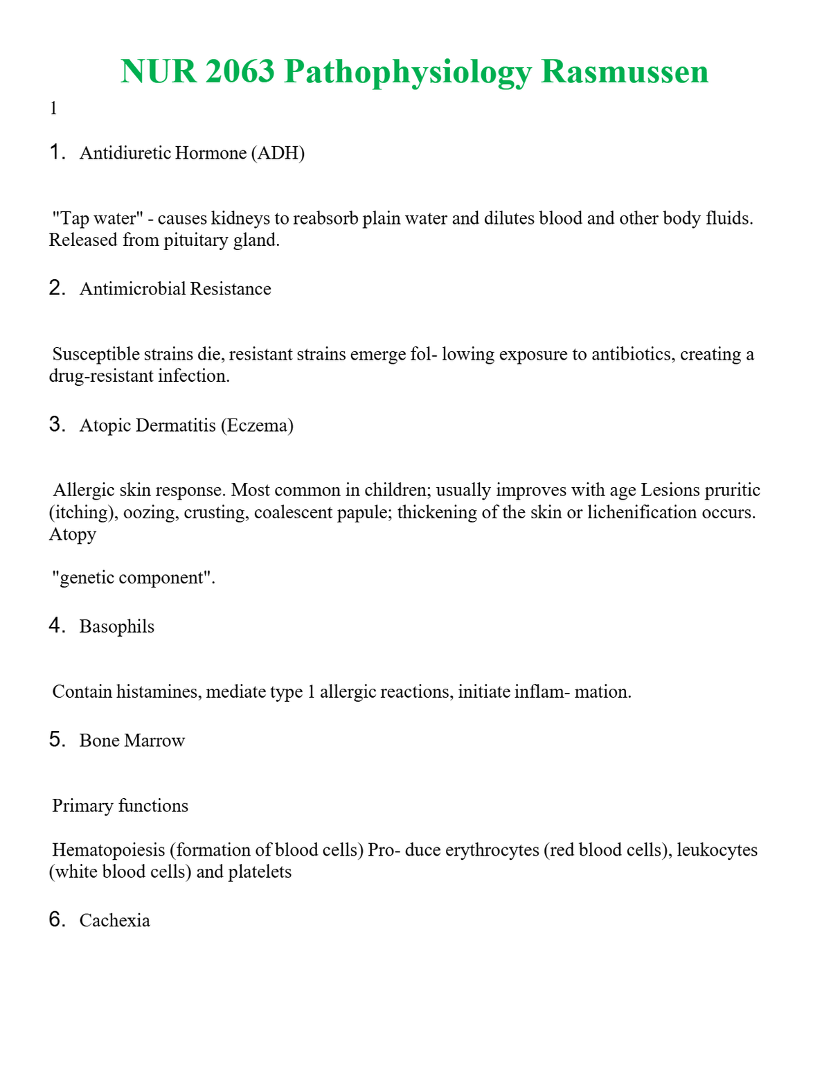 NUR 2063 PATHOPHYSIOLOGY RASMUSSEN | QUESTIONS & ANSWERS (SOLVED)