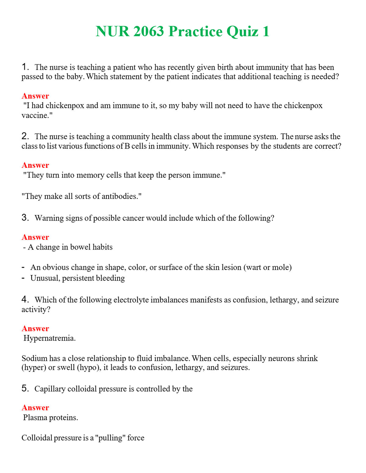 NUR 2063 PRACTICE QUIZ 1 | WITH 100% VERIFIED ANSWERS