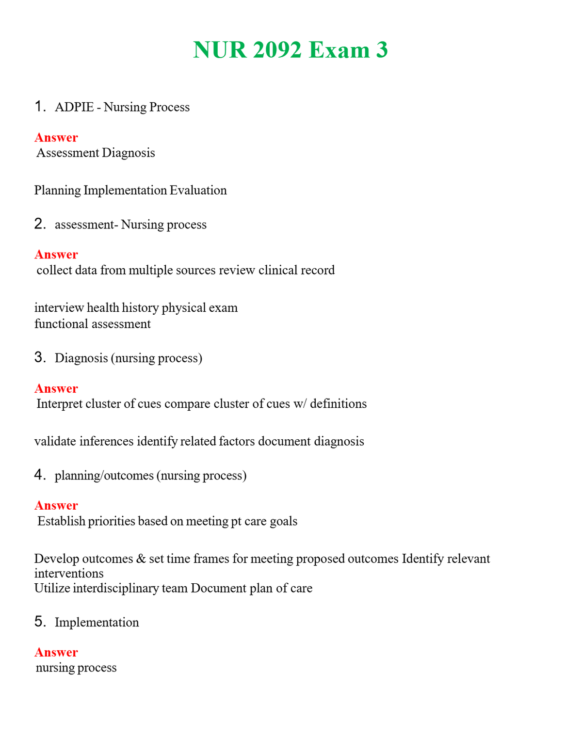 NUR 2092 EXAM 3 | GRADED A+ QUESTIONS & ANSWERS