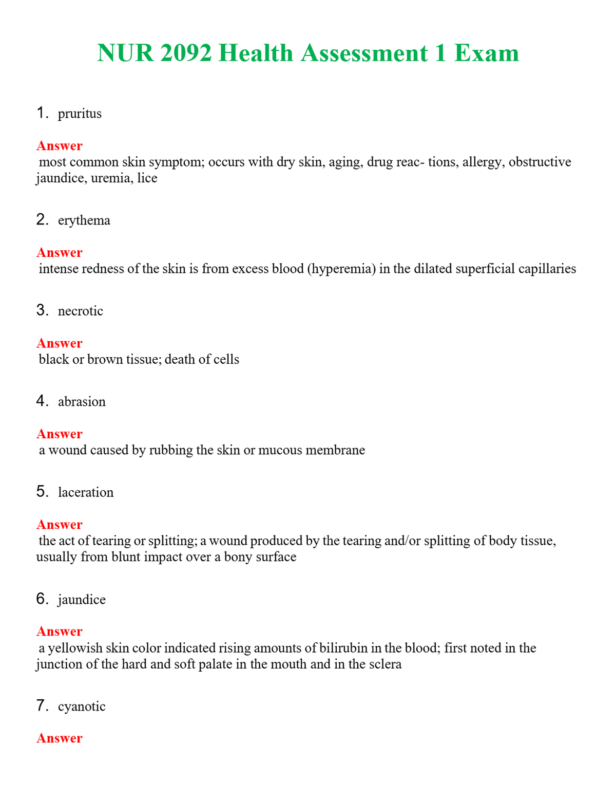 NUR 2092 HEALTH ASSESSMENT 1 EXAM | NEW FULL QUESTIONS AND ANSWERS 100% CORRECT