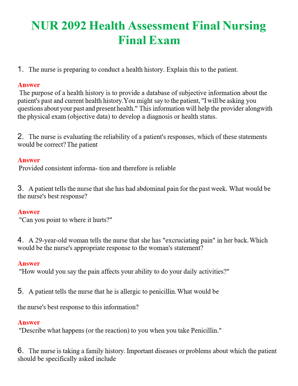 NUR 2092 HEALTH ASSESSMENT FINAL NURSING, FINAL EXAM | A++ EXAM WITH ALL NEW QS & AS - GUARANTEED PASS!