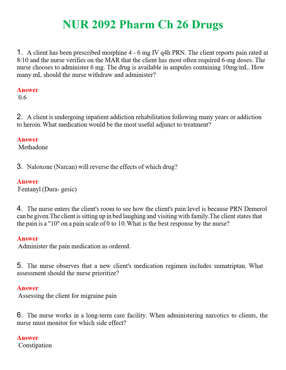NUR 2092 PHARM CH 26 DRUGS | GRADED A+ SOLVED 100% CORRECT