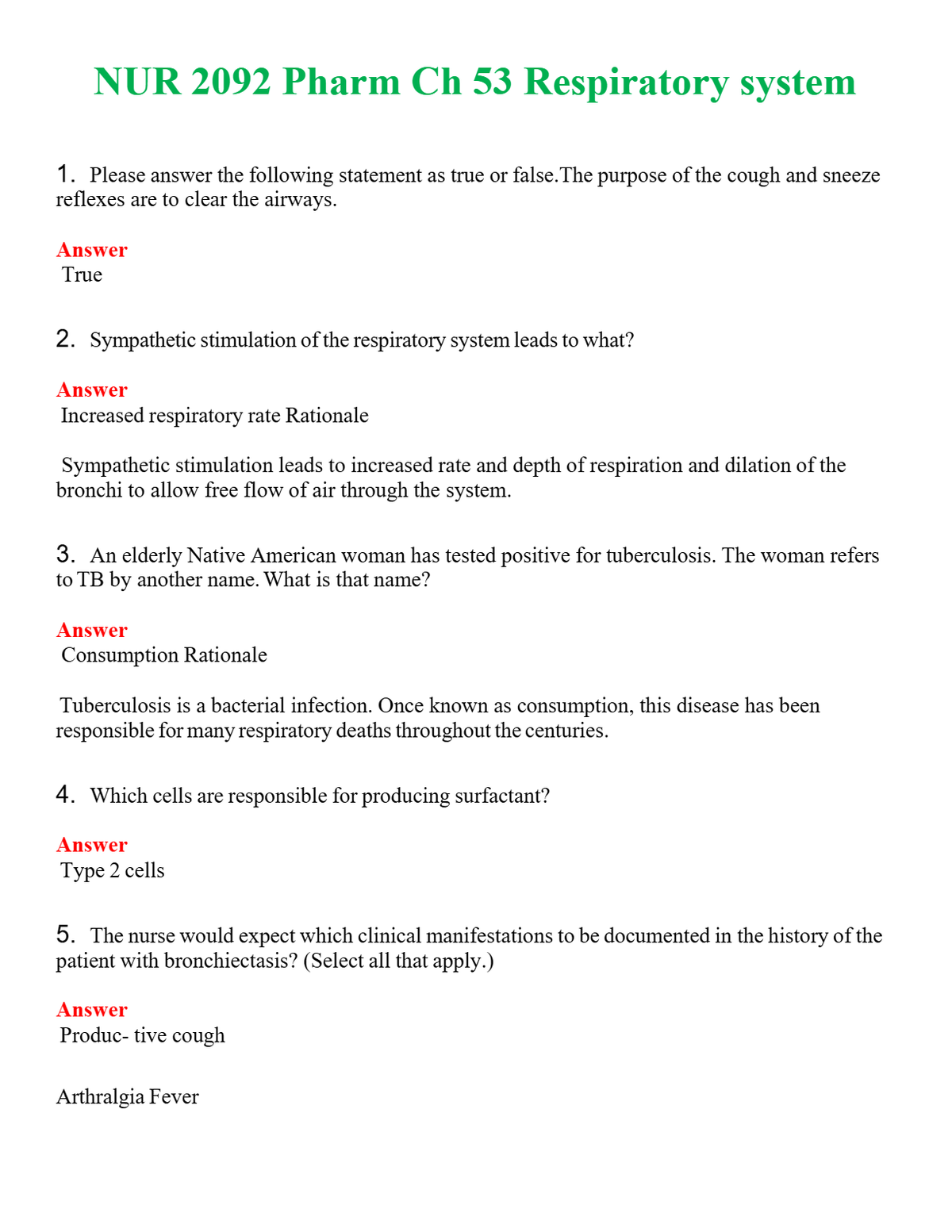 NUR 2092 PHARM CH 53 RESPIRATORY SYSTEM | ALL Q&AS BRAND NEW GUARANTEED A+++